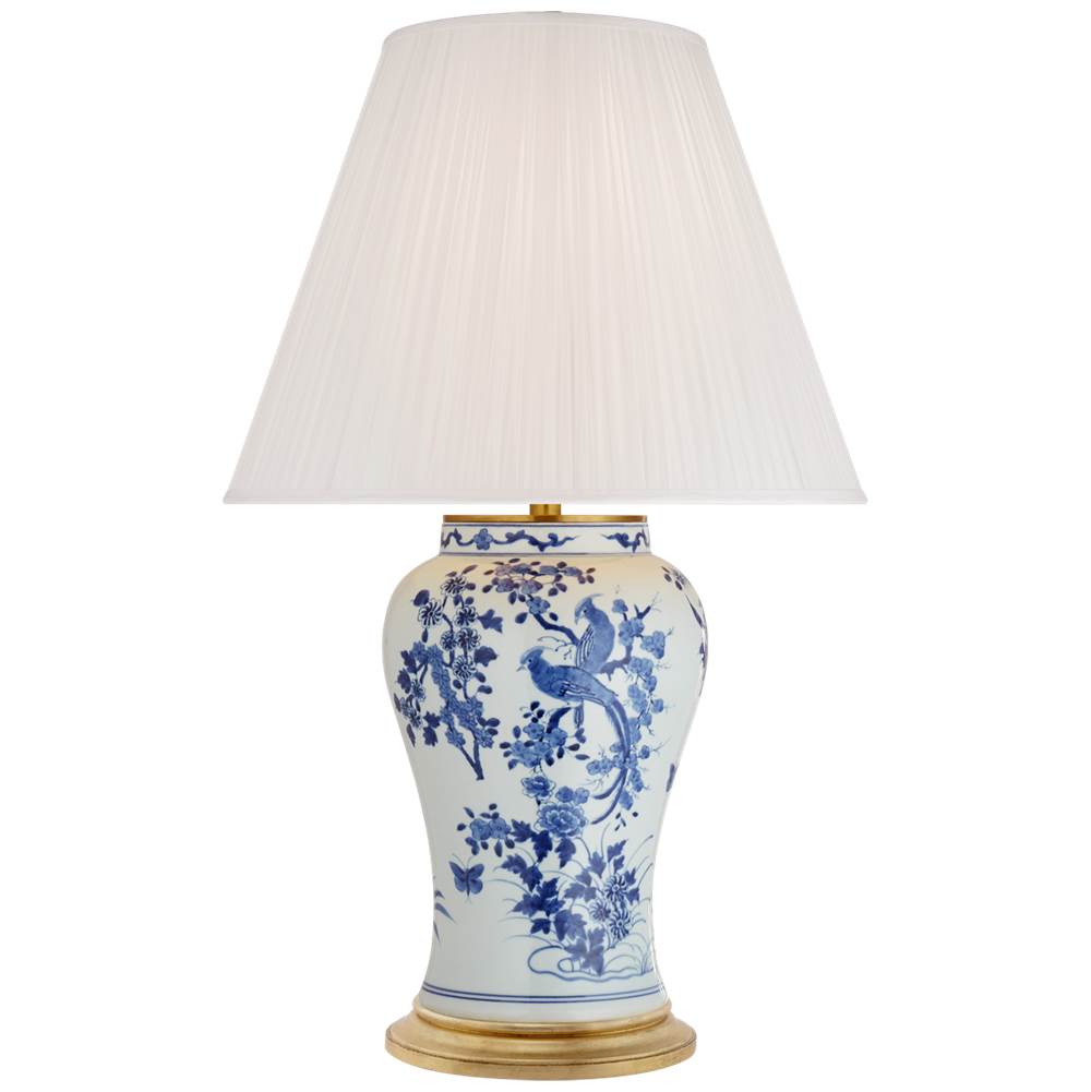 Visual Comfort Signature Collection Blythe Medium Table Lamp in Blue and White Porcelain with Silk Pleated Shade