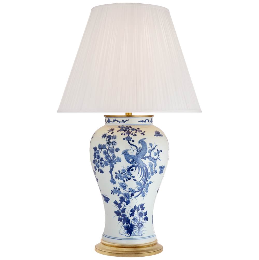 Visual Comfort Signature Collection Blythe Large Table Lamp in Blue and White Porcelain with Silk Pleated Shade