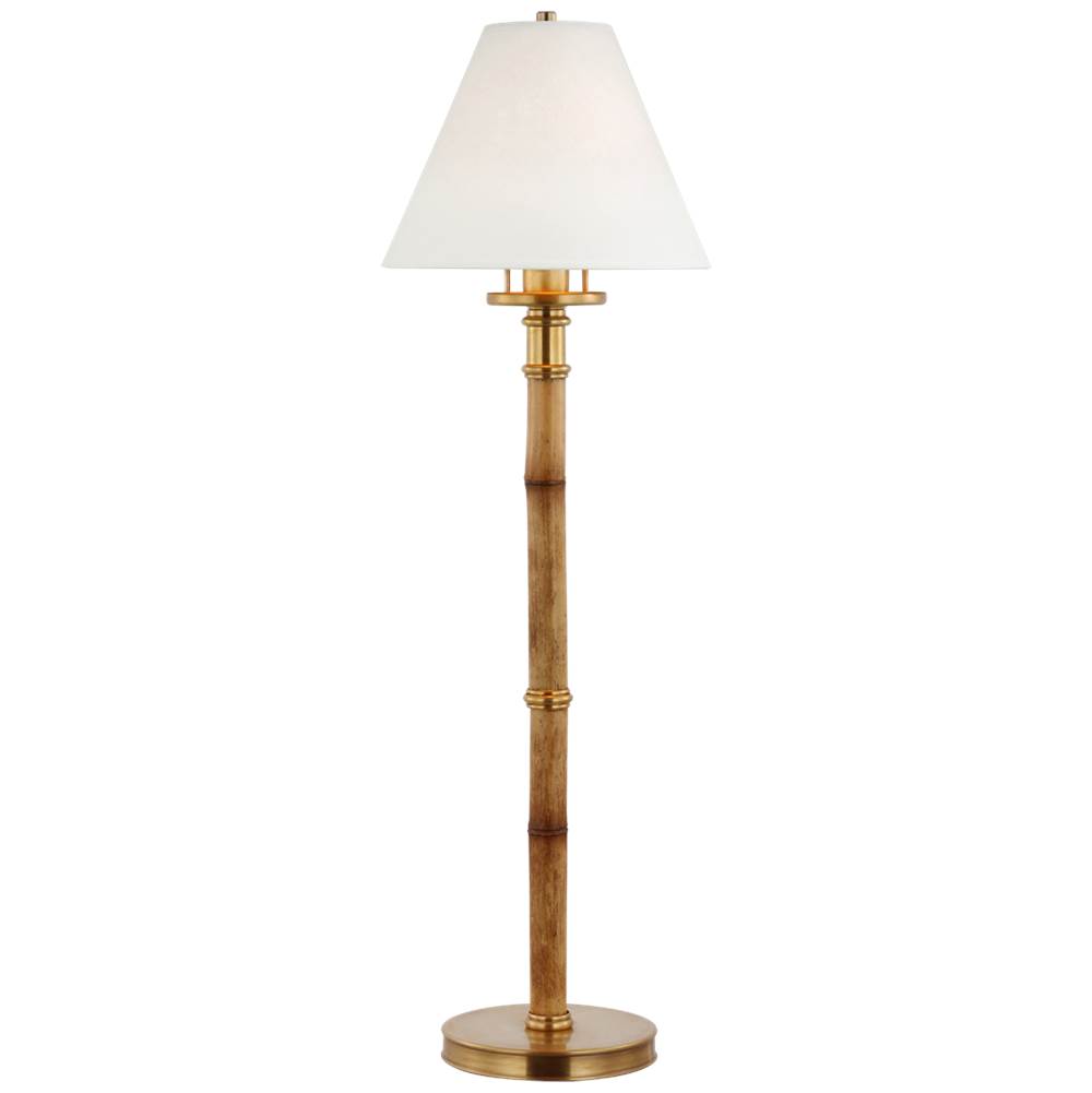 Visual Comfort Signature Collection Dalfern Desk Lamp in Waxed Bamboo and Natural Brass with White Parchment Shade