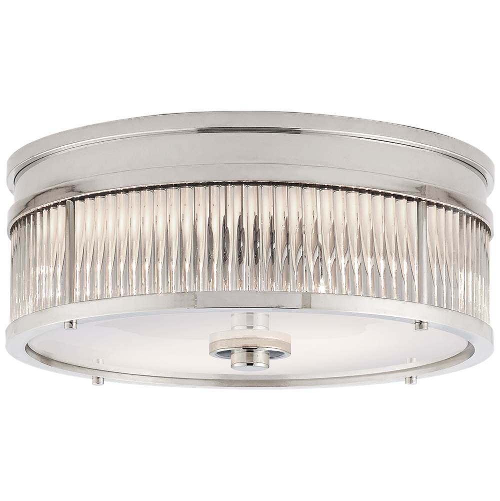 Visual Comfort Signature Collection Allen Small Round Flush Mount in Polished Nickel and Glass Rods with White Glass