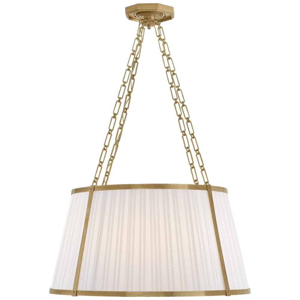 Visual Comfort Signature Collection Windsor Large Hanging Shade in Natural Brass with Boxpleat Silk Shade