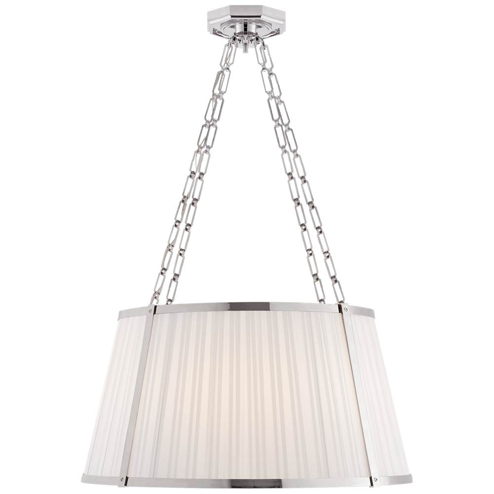 Visual Comfort Signature Collection Windsor Large Hanging Shade in Polished Nickel with Boxpleat Silk Shade