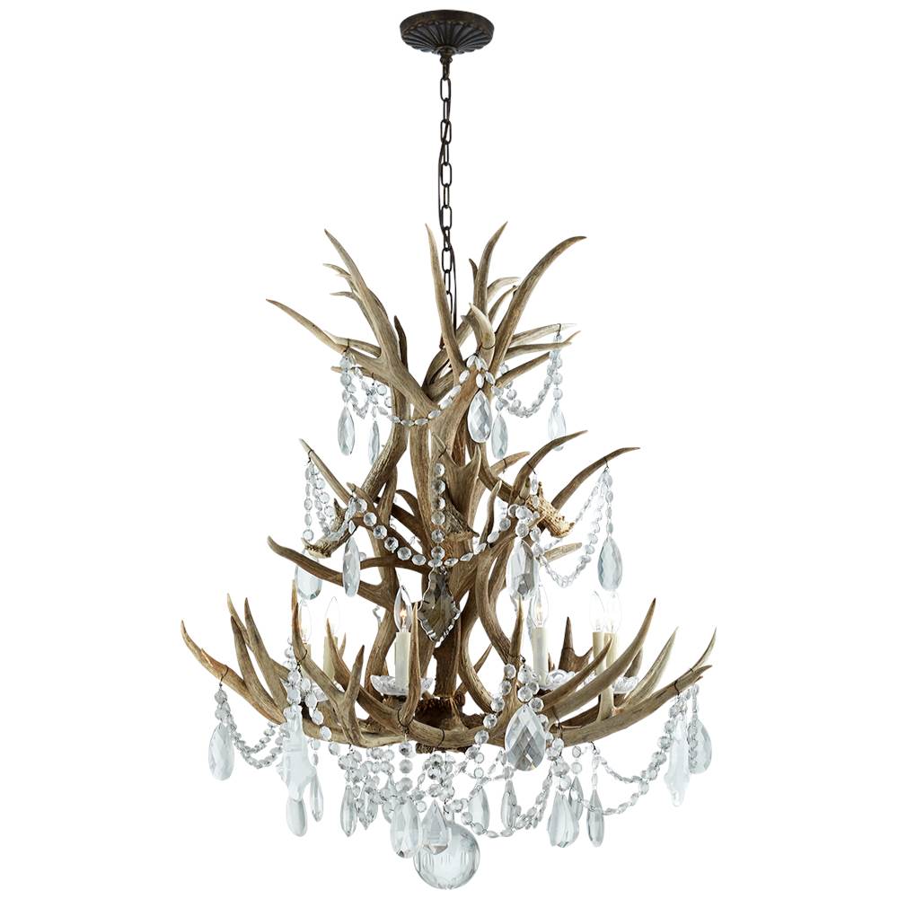 Visual Comfort Signature Collection Straton Single Tier Chandelier in Natural Bone with Antiqued Crystal