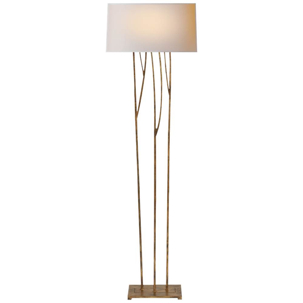Visual Comfort Signature Collection Aspen Floor Lamp in Gilded Iron with Natural Paper Shade