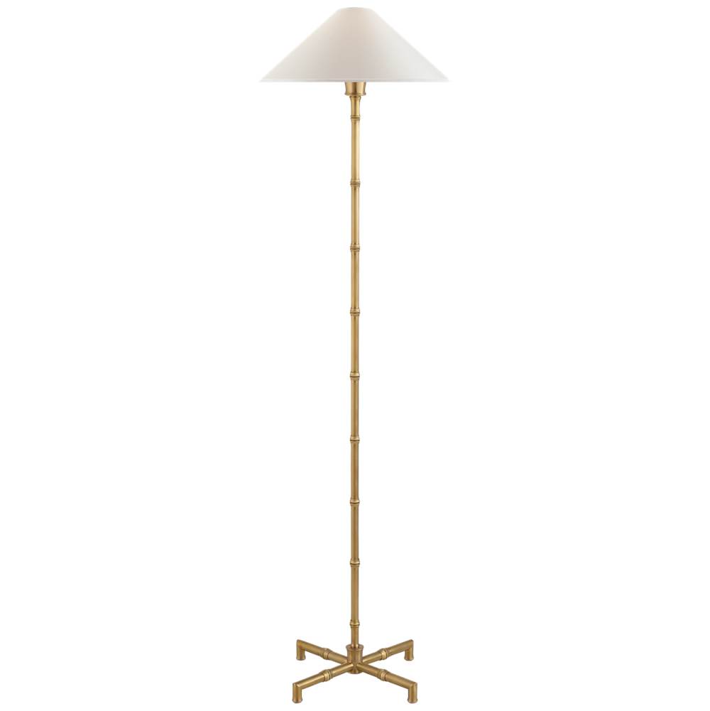 Visual Comfort Signature Collection Grenol Floor Lamp in Hand-Rubbed Antique Brass with Natural Percale Shade