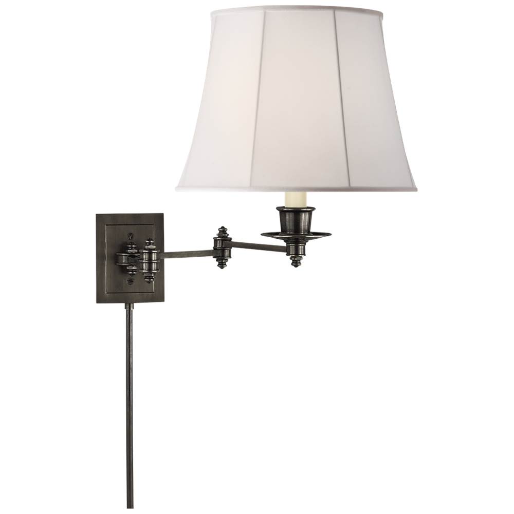 Visual Comfort Signature Collection Triple Swing Arm Wall Lamp in Bronze with Linen Shade