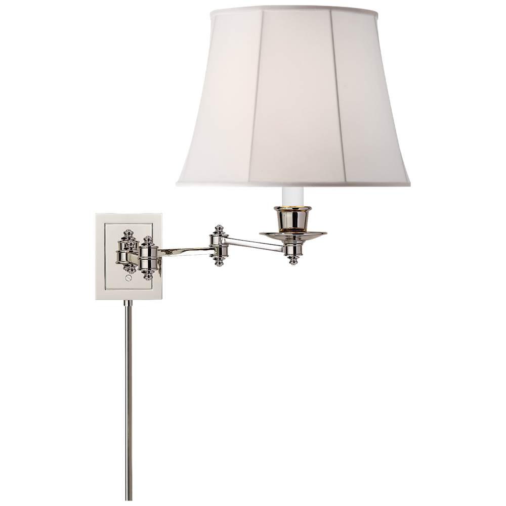 Visual Comfort Signature Collection Triple Swing Arm Wall Lamp in Polished Nickel with Linen Shade