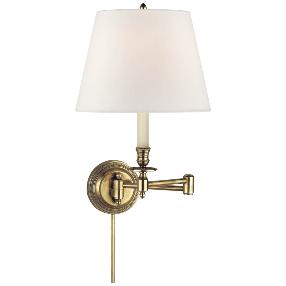 Visual Comfort Signature Collection Candlestick Swing Arm in Hand-Rubbed Antique Brass with Linen Shade