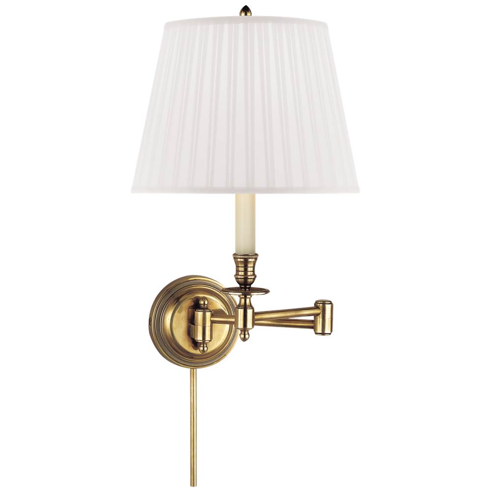 Visual Comfort Signature Collection Candlestick Swing Arm in Hand-Rubbed Antique Brass with Silk Shade