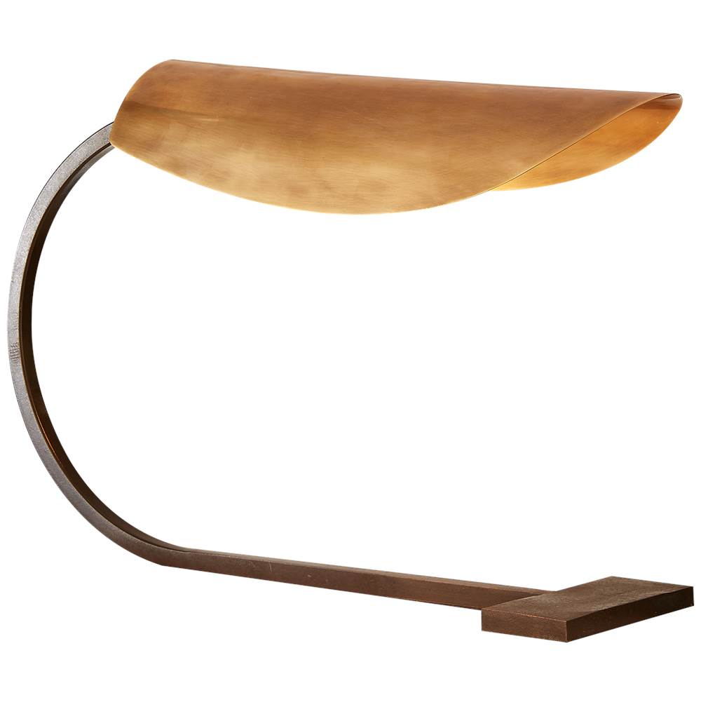 Visual Comfort Signature Collection Lola Small Desk Lamp in Aged Iron with Hand-Rubbed Antique Brass Shade