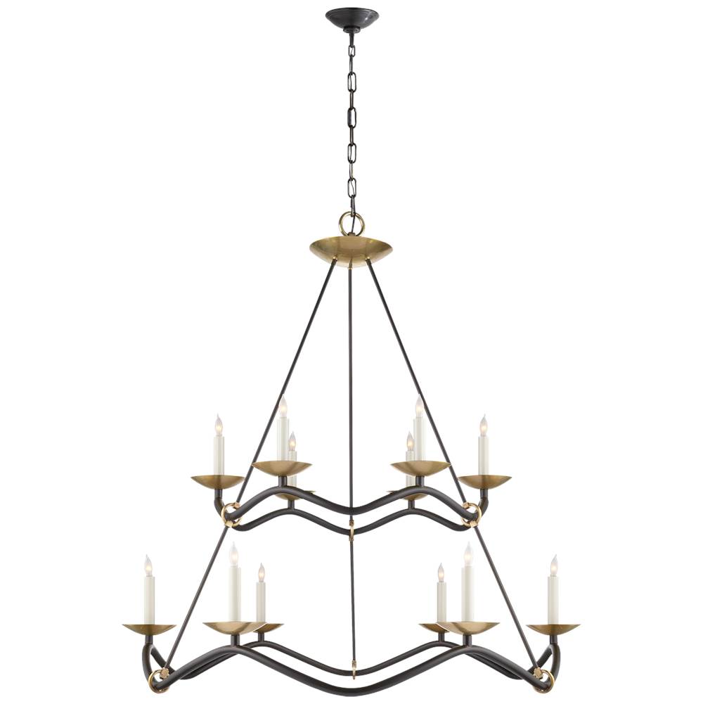 Visual Comfort Signature Collection Choros Two-Tier Chandelier in Aged Iron