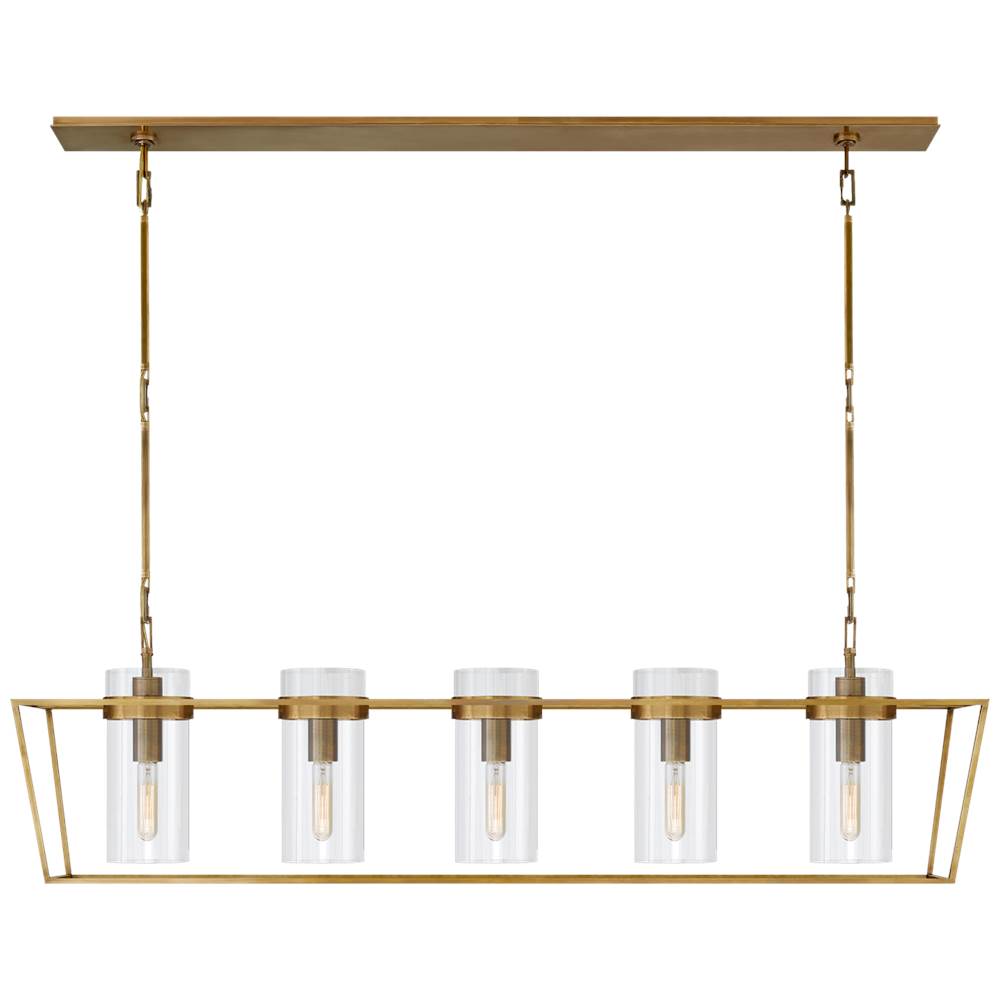 Visual Comfort Signature Collection Presidio Large Linear Lantern in Hand-Rubbed Antique Brass with Clear Glass