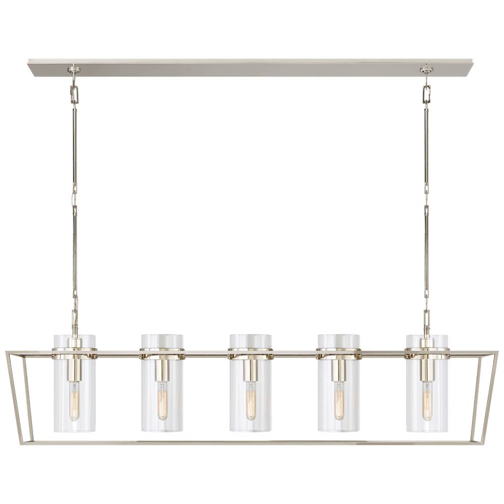 Visual Comfort Signature Collection Presidio Large Linear Lantern in Polished Nickel with Clear Glass