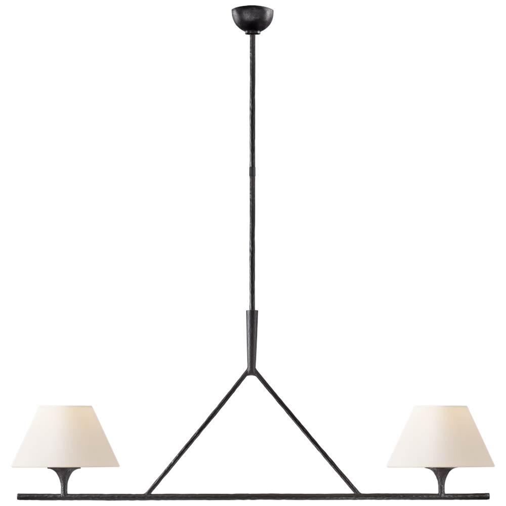 Visual Comfort Signature Collection Cesta Large Linear Chandelier in Aged Iron with Linen Shades