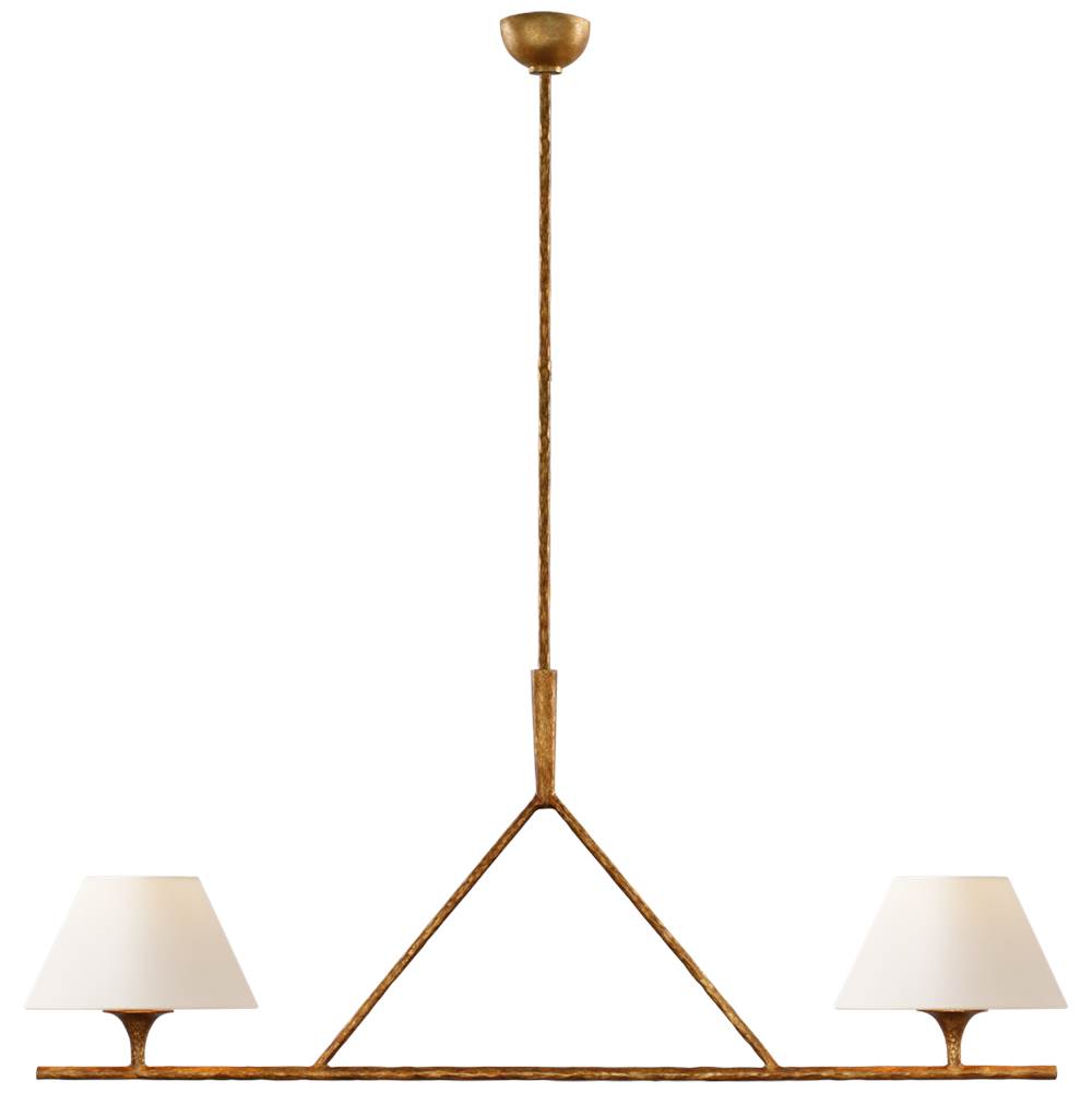 Visual Comfort Signature Collection Cesta Large Linear Chandelier in Gilded Iron with Linen Shades