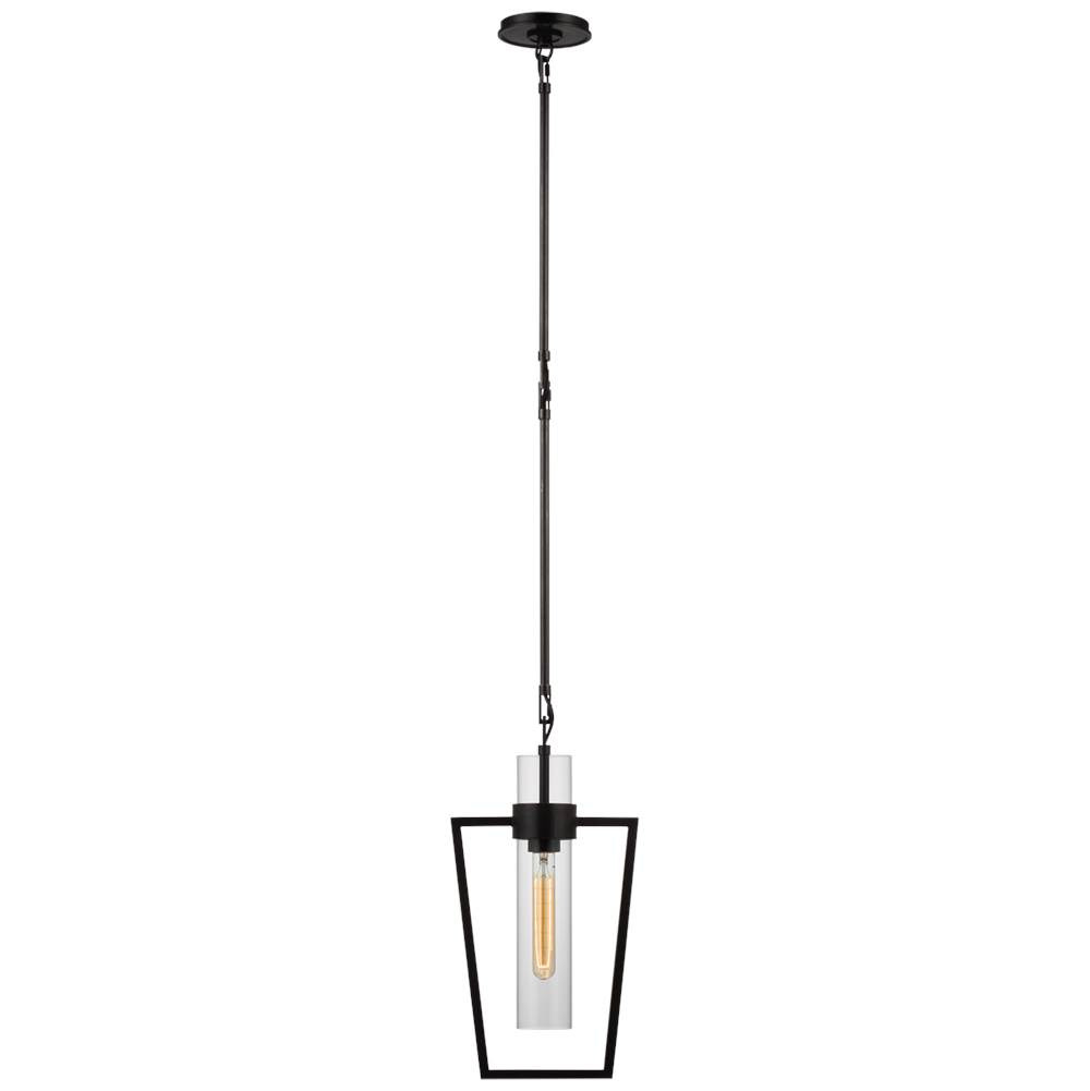 Visual Comfort Signature Collection Presidio Petite Caged Pendant in Bronze with Clear Glass
