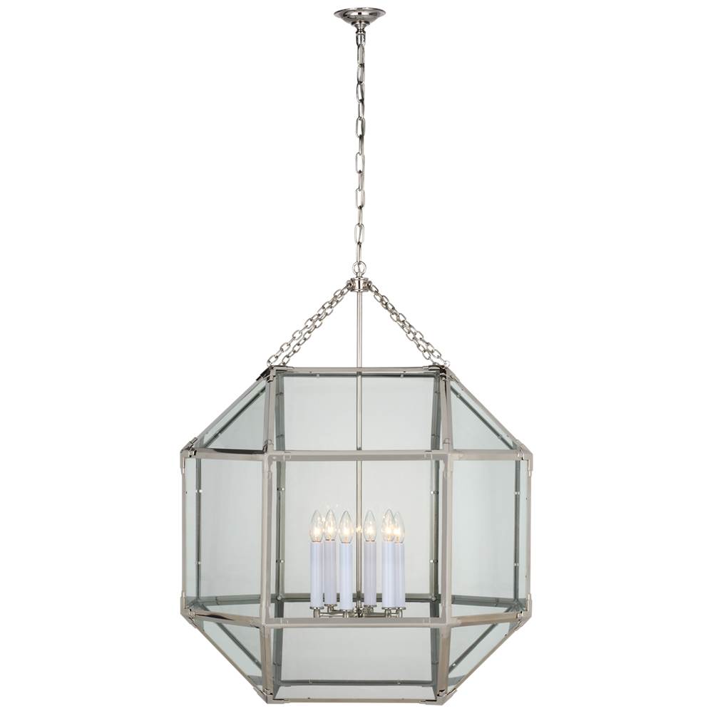 Visual Comfort Signature Collection Morris Grande Lantern in Polished Nickel with Clear Glass