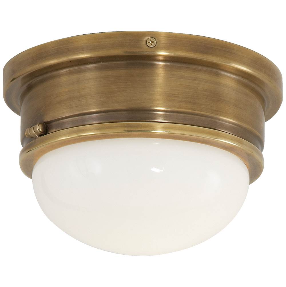 Visual Comfort Signature Collection Marine Medium Flush Mount in Hand-Rubbed Antique Brass with White Glass