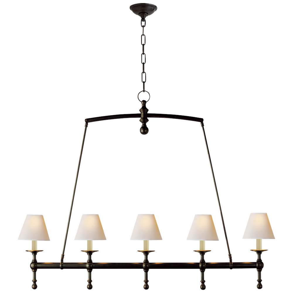 Visual Comfort Signature Collection Classic Linear Chandelier in Bronze with Natural Paper Shades