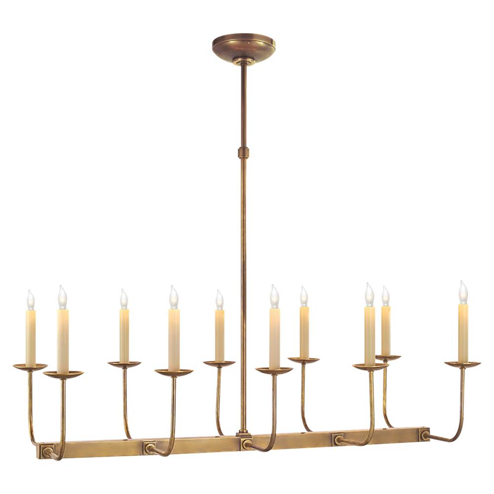 Visual Comfort Signature Collection Linear Branched Chandelier in Hand-Rubbed Antique Brass