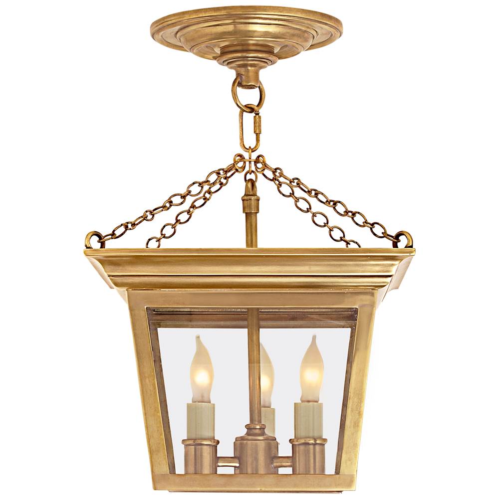 Visual Comfort Signature Collection Cornice Semi-Flush Lantern in Hand-Rubbed Antique Brass