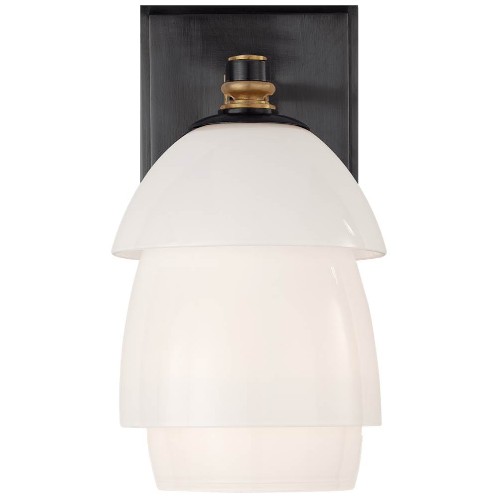 Visual Comfort Signature Collection Whitman Small Sconce in Bronze and Hand-Rubbed Antique Brass with White Glass Shade