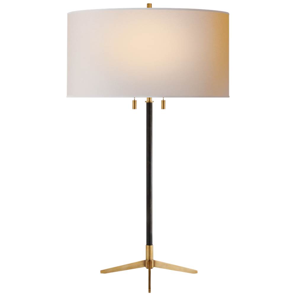 Visual Comfort Signature Collection Caron Table Lamp in Bronze and Hand-Rubbed Antique Brass with Natural Paper Shade