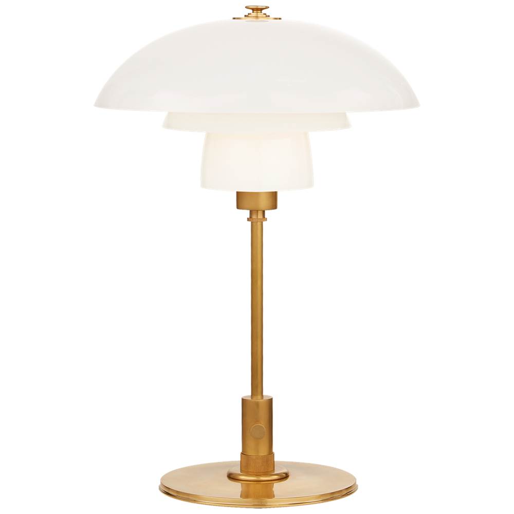 Visual Comfort Signature Collection Whitman Desk Lamp in Hand-Rubbed Antique Brass with White Glass Shade