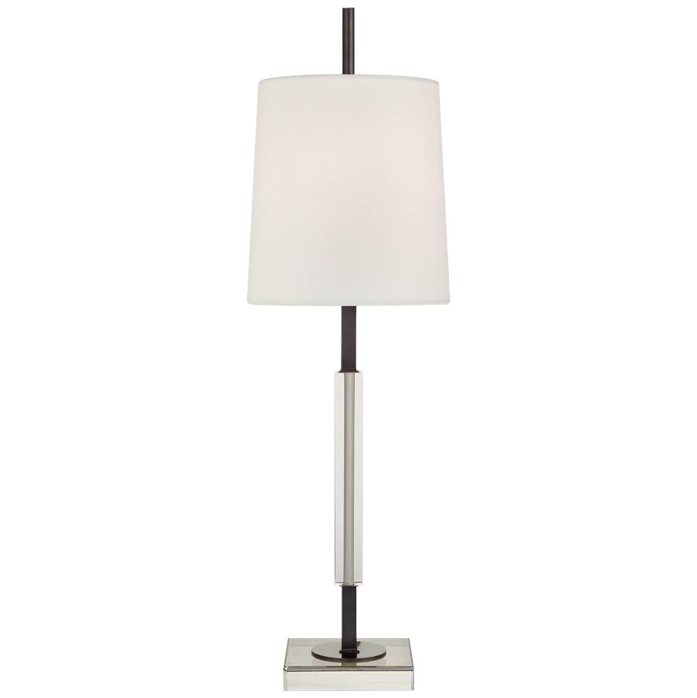 Visual Comfort Signature Collection Lexington Medium Table Lamp in Bronze and Crystal with Linen Shade