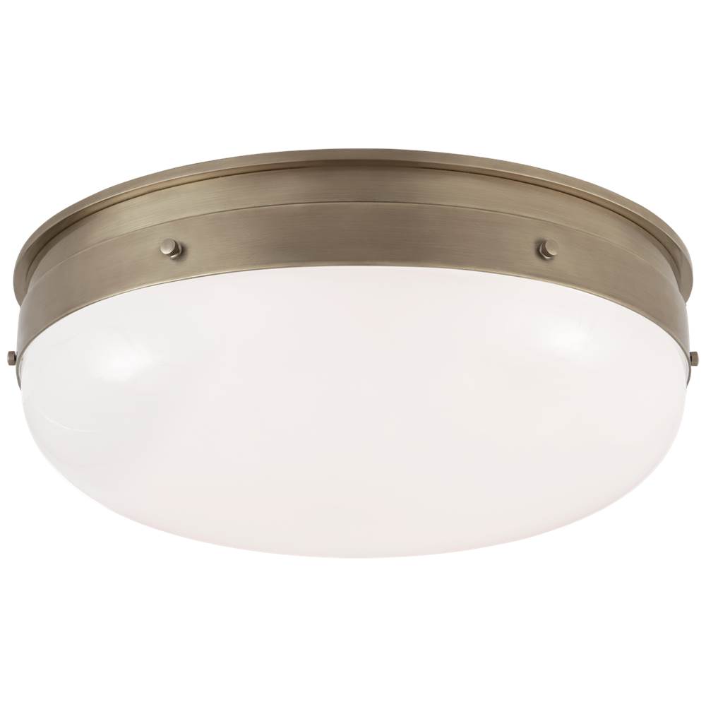 Visual Comfort Signature Collection Hicks Medium Flush Mount in Antique Nickel with White Glass