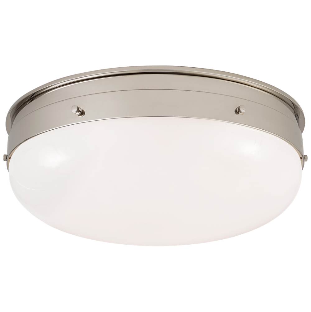 Visual Comfort Signature Collection Hicks Medium Flush Mount in Polished Nickel with White Glass