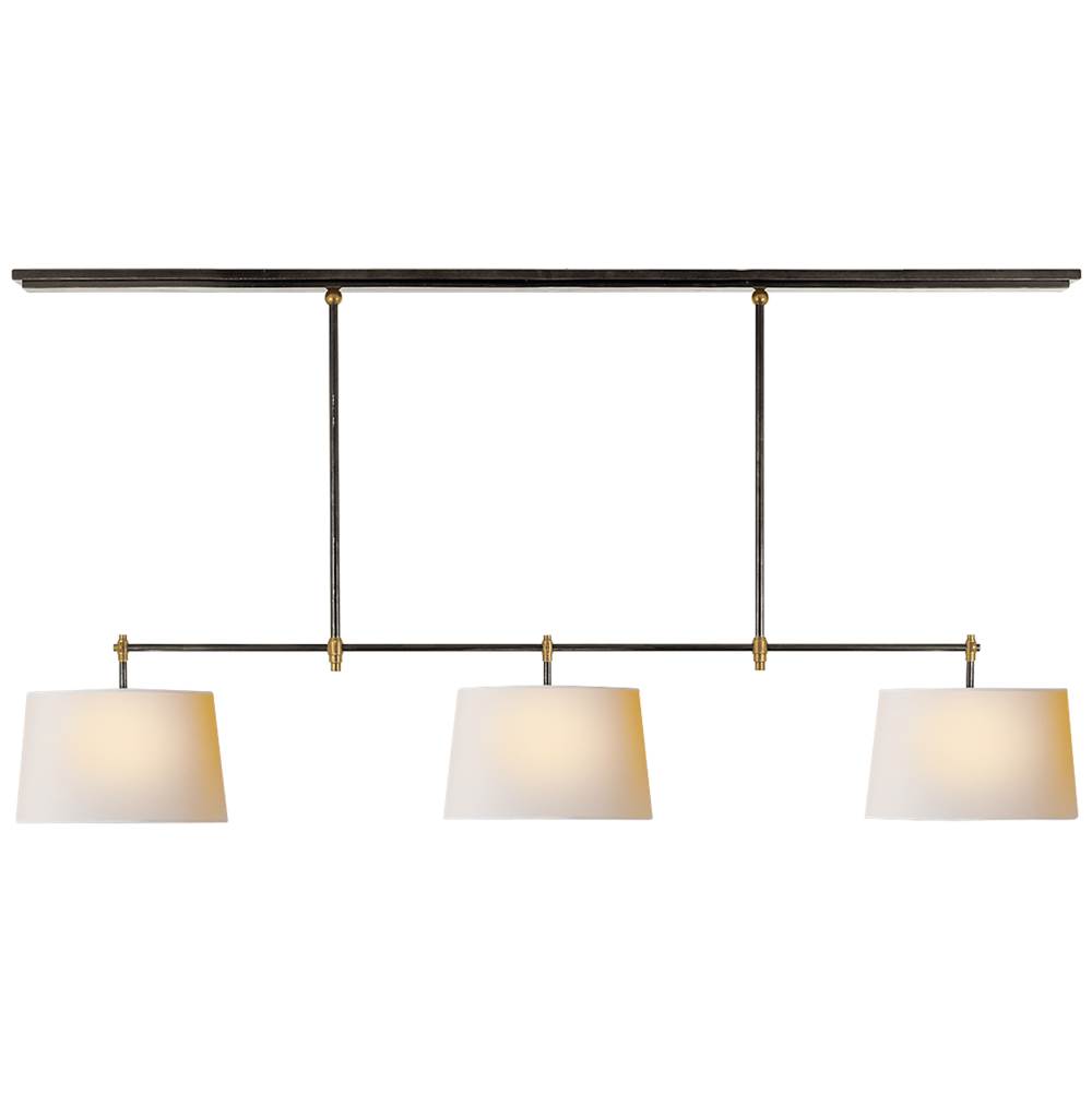 Visual Comfort Signature Collection Bryant Large Billiard in Bronze and Hand-Rubbed Antique Brass with Natural Paper Shades