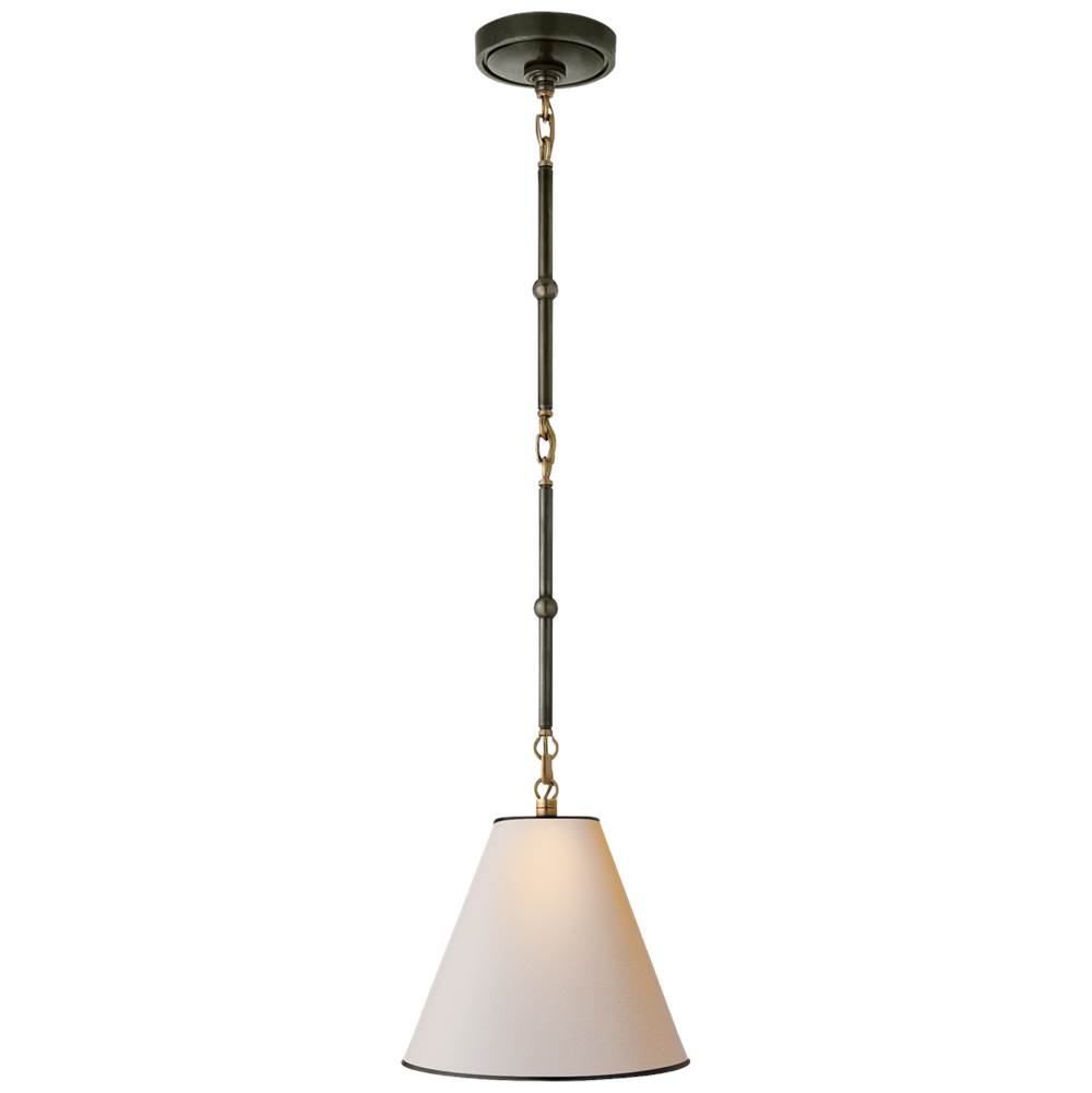Visual Comfort Signature Collection Goodman Petite Hanging Shade in Bronze and Hand-Rubbed Antique Brass with Natural Paper Shade and Black Tape