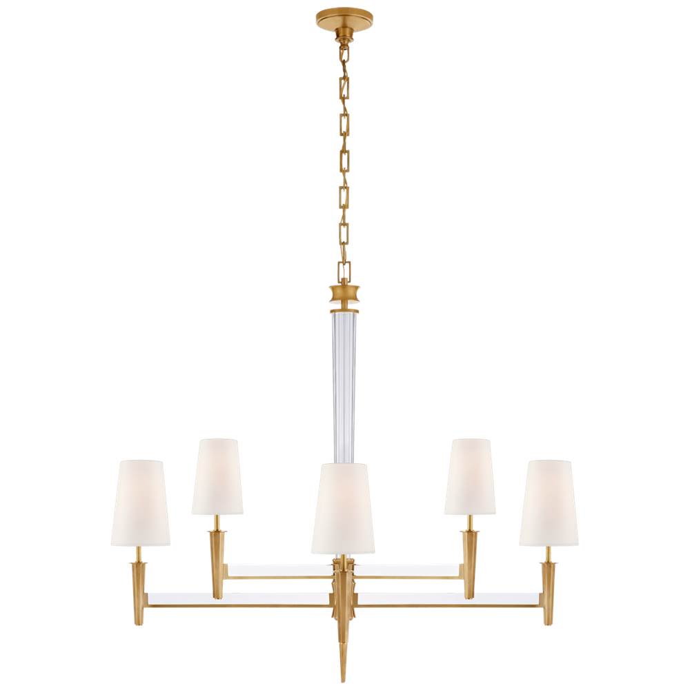 Visual Comfort Signature Collection Lyra Two Tier Chandelier in Hand-Rubbed Antique Brass and Crystal with Linen Shades