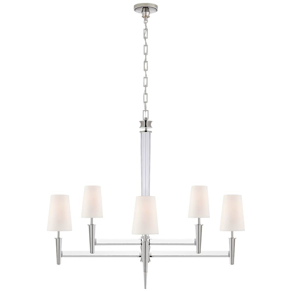 Visual Comfort Signature Collection Lyra Two Tier Chandelier in Polished Nickel and Crystal with Linen Shades