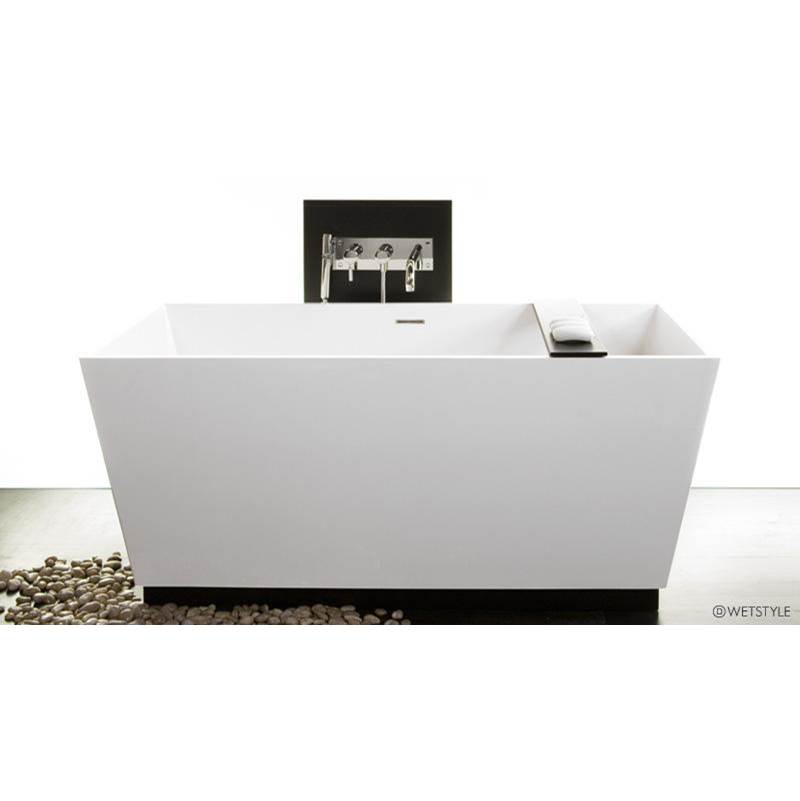 WETSTYLE Cube Bath 60 X 30 X 24 - Fs  - Built In Nt O/F & Sb Drain - Wood Plinth Mozambique - White True High Gloss