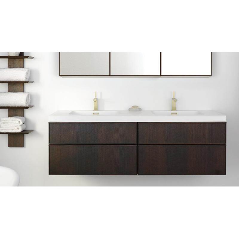 WETSTYLE Furniture Frame Linea - Vanity Wall-Mount 60 X 22 - 4 Drawers, Horse Shoe Drawers - Walnut Chocolate And White Glass Insert